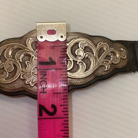 Western Silver Filigree and Black Leather Belt Made in 1995 - Picture 14 of 15